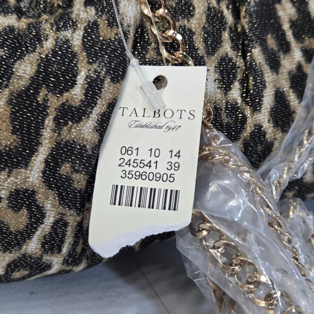 NWT Talbots Leopard Print Metallic Silk Blend Clutch Bag Gold Chain Cocktail
